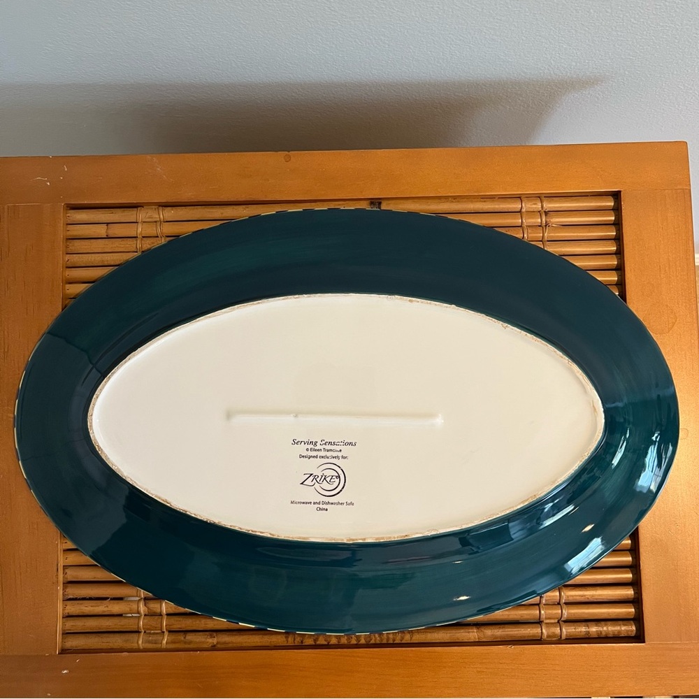 Zrike Pesces Ceramic Oval Serving Platter, 18" x 11.75", Fish Lemons Olives - Picture 3 of 11